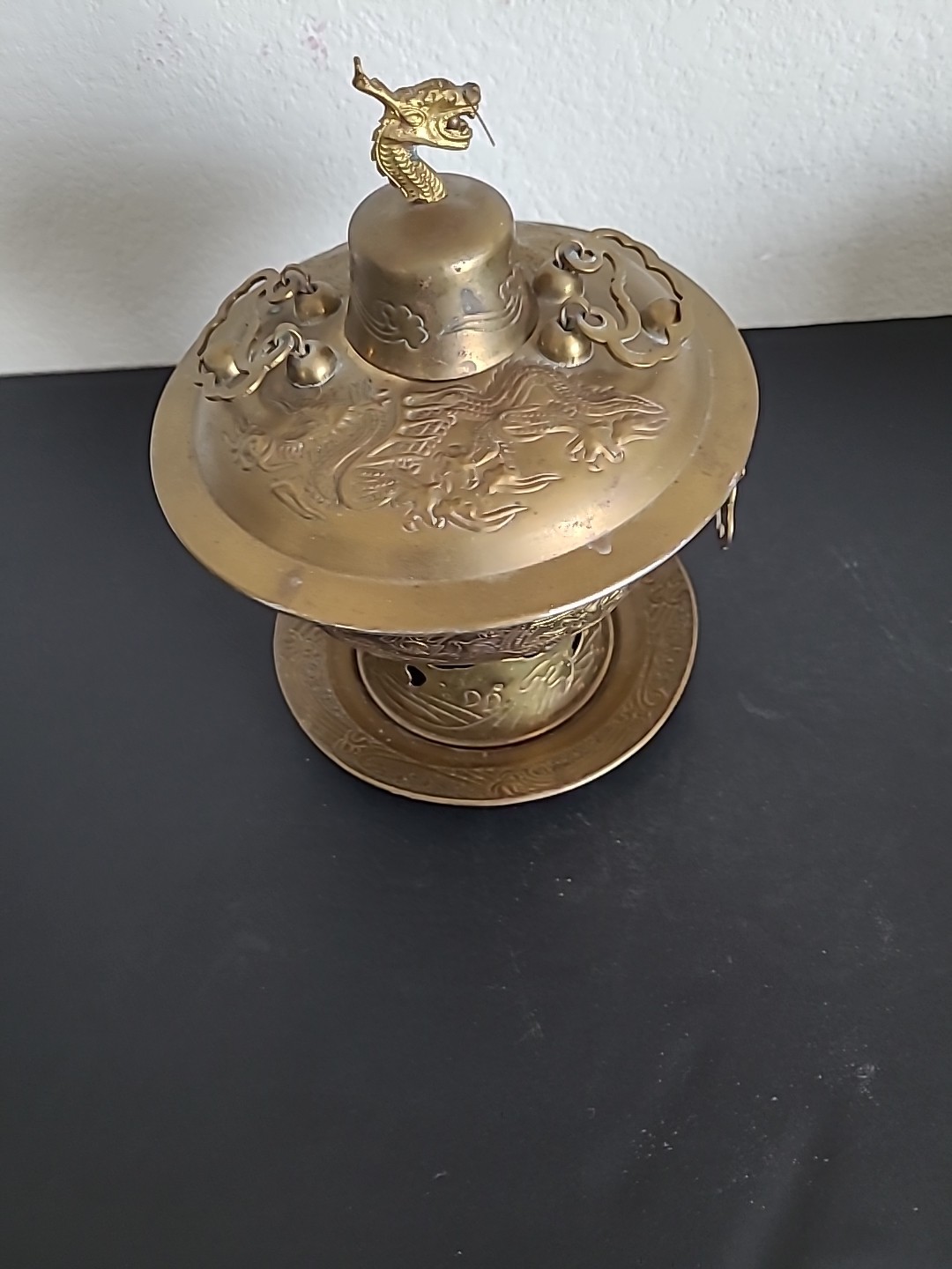 Vintage Chinese Shabu Pot Brass Hot Pot Chiseled Dragon