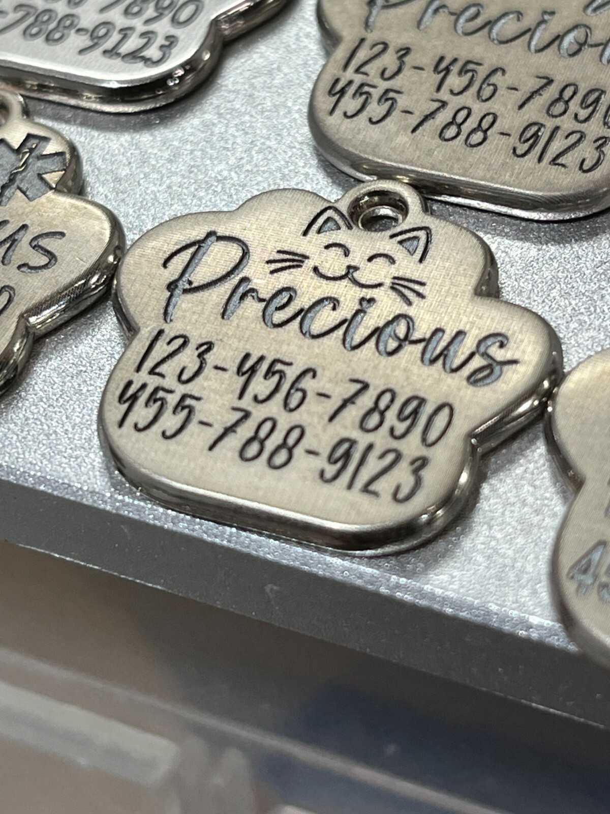 Deep Engraving, Glitter Paw Pet ID Tag, Custom Engraved, Dog Tags Personalized