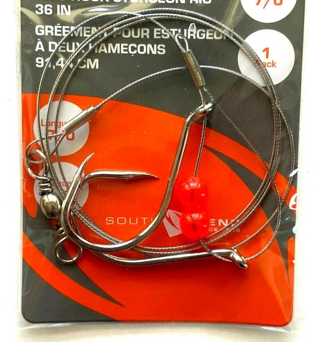 South Bend 5 PACKS Sturgeon Rig Size 7/0 Two Hook 36" Wire Leader STRG-70