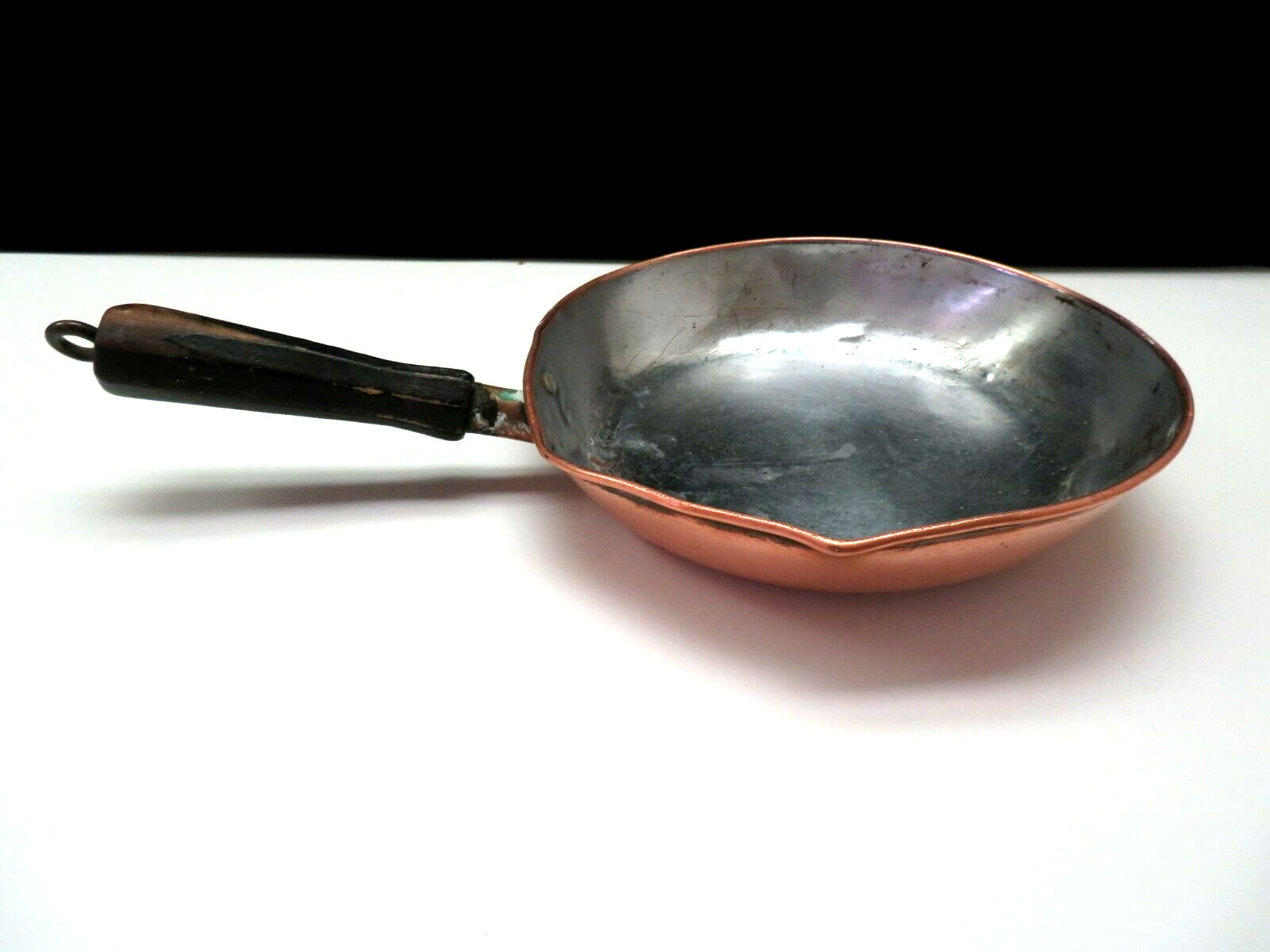 Vintage Copper Tin and Brass W/ Wood Handle Fry Pan