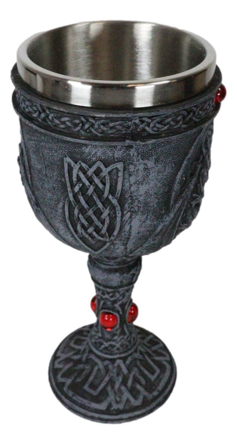 Ebros Celtic Winged Dragon Wine Goblet Chalice Resin Body Stainless Steel Liner