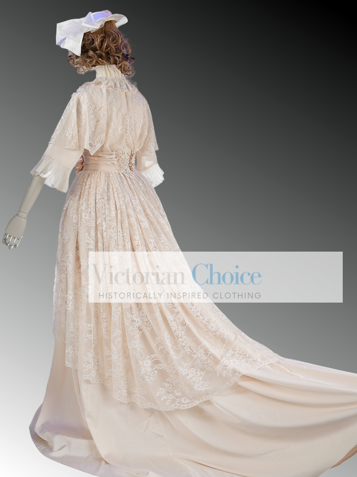 Victorian Edwardian Lace Overlay Wrapper Wedding Dress Vintage Bridal Gown 841