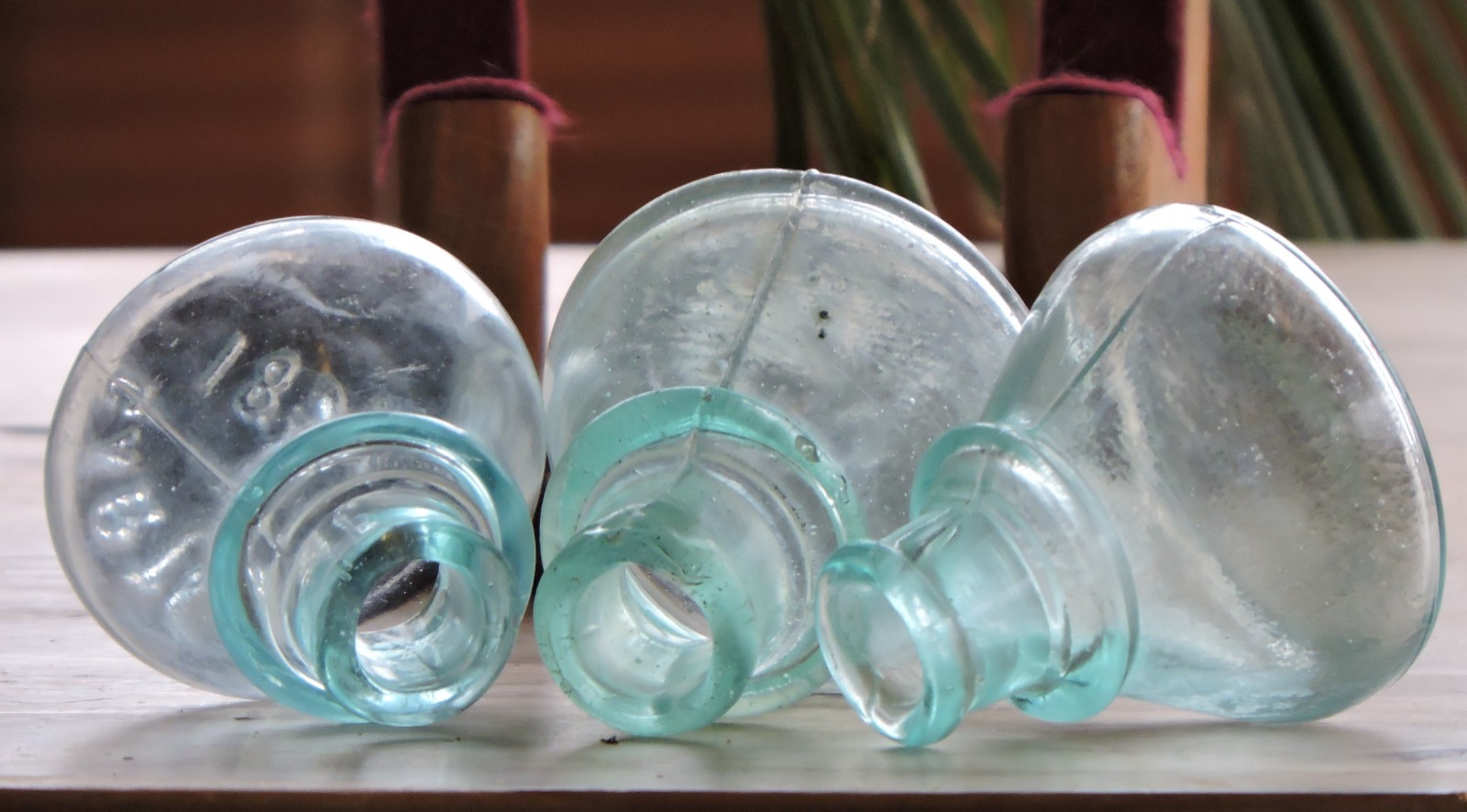 CARTER'S 1897, LOT OF 3 ANTIQUE AQUA MOLD BLOWN CONE INK BOTTLES