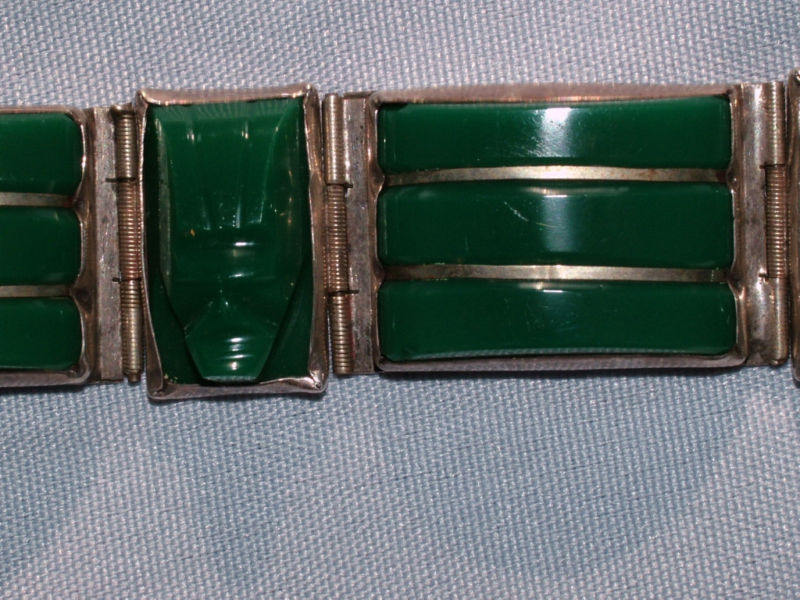 VINTAGE MALACHITE MAYAN MASK SILVER CUFF BRACELET