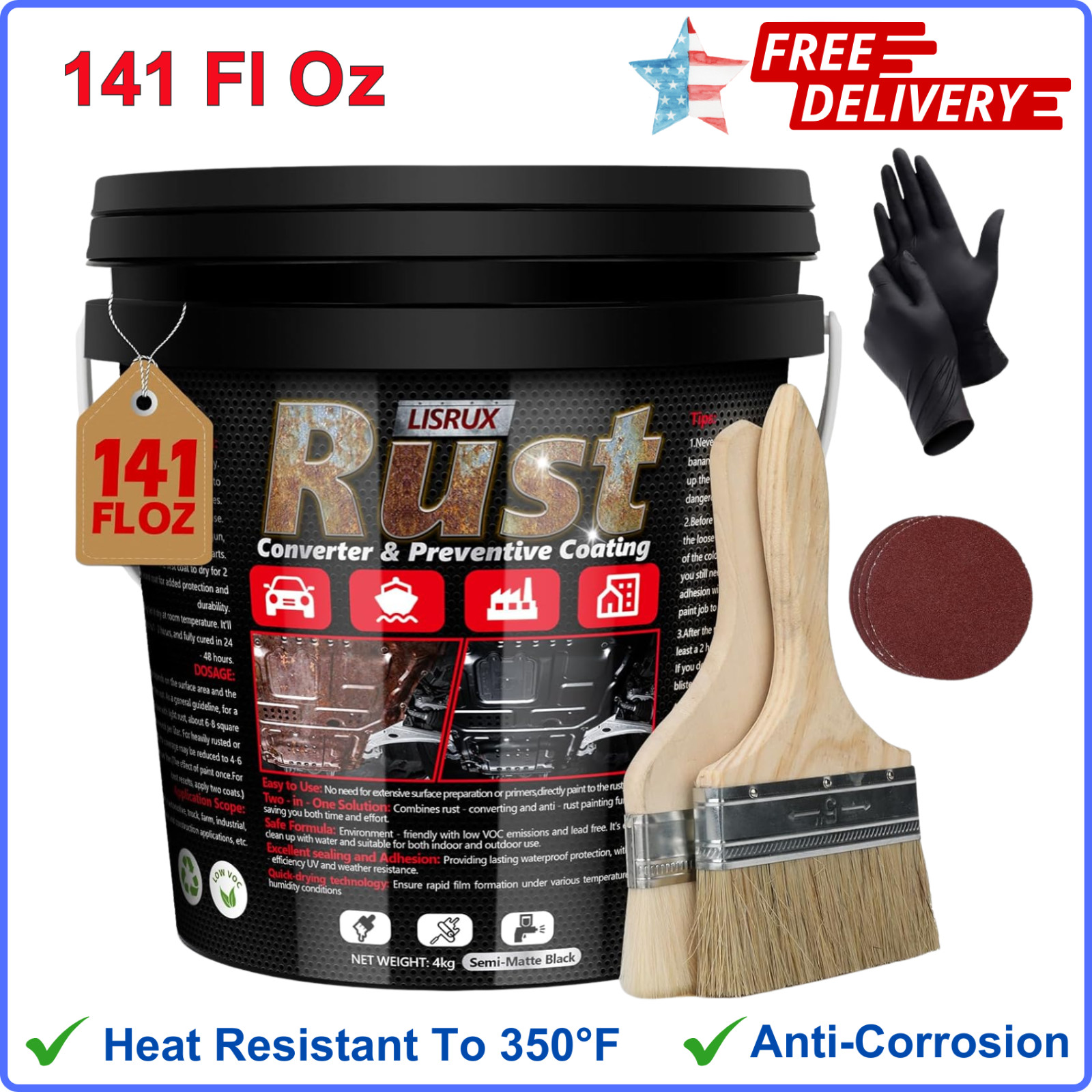 Rust Converter And Metal Primer, 141 Fl Oz Black Rust Inhibitor Paint for Metal