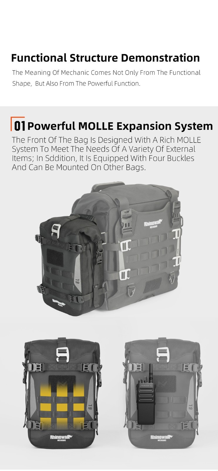 Rhinowalk Motorcycle Crash Bar Bag Waterproof 6L PESupport Board Luggage Storage