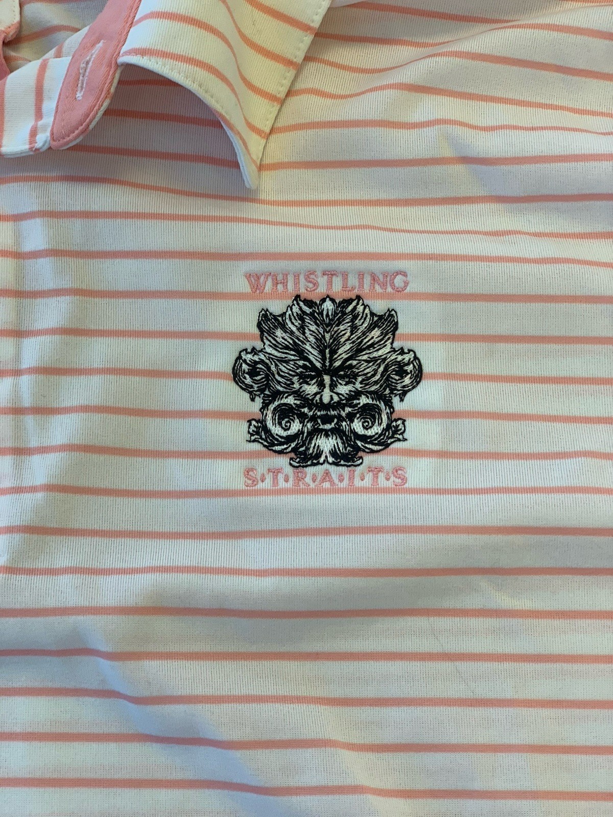 Ashworth Whistling Straits Golf Polo Shirt White Pink Stripes Large