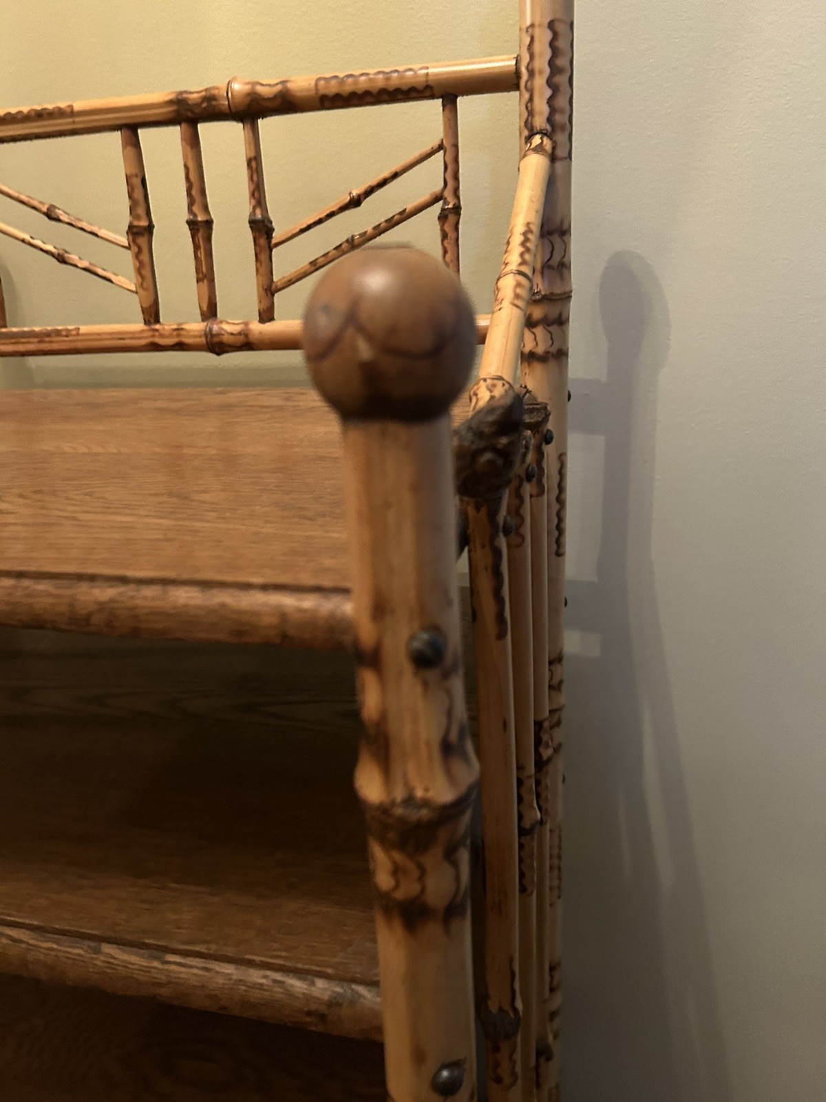 Vintage Antique Bamboo Wood Ornate Curio 7 Shelf Shelving Shelves Etagere