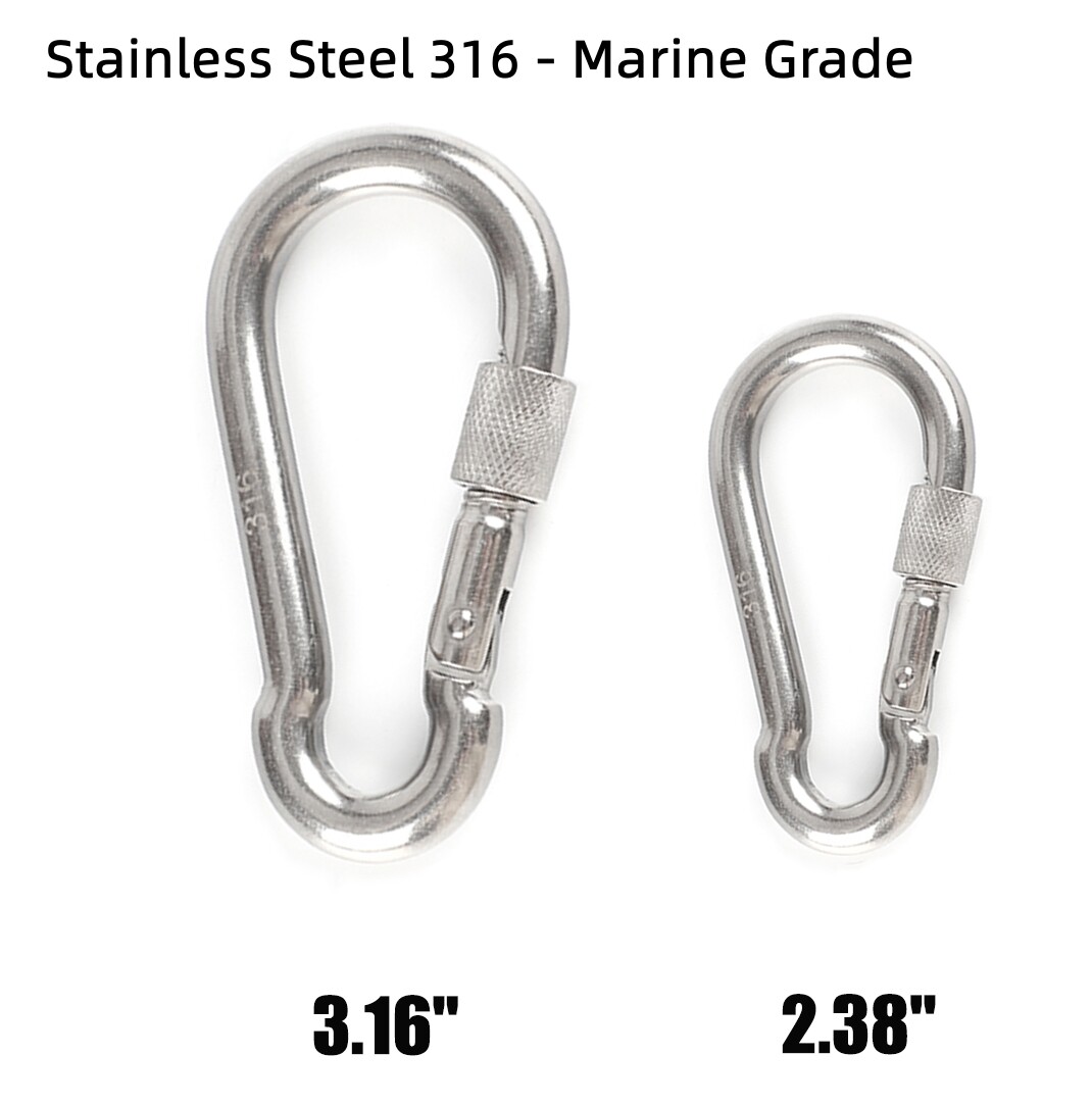 4PCS 3.16" 316 Stainless Steel Carabiner Clips Heavy Duty Lock Snap Spring Hook