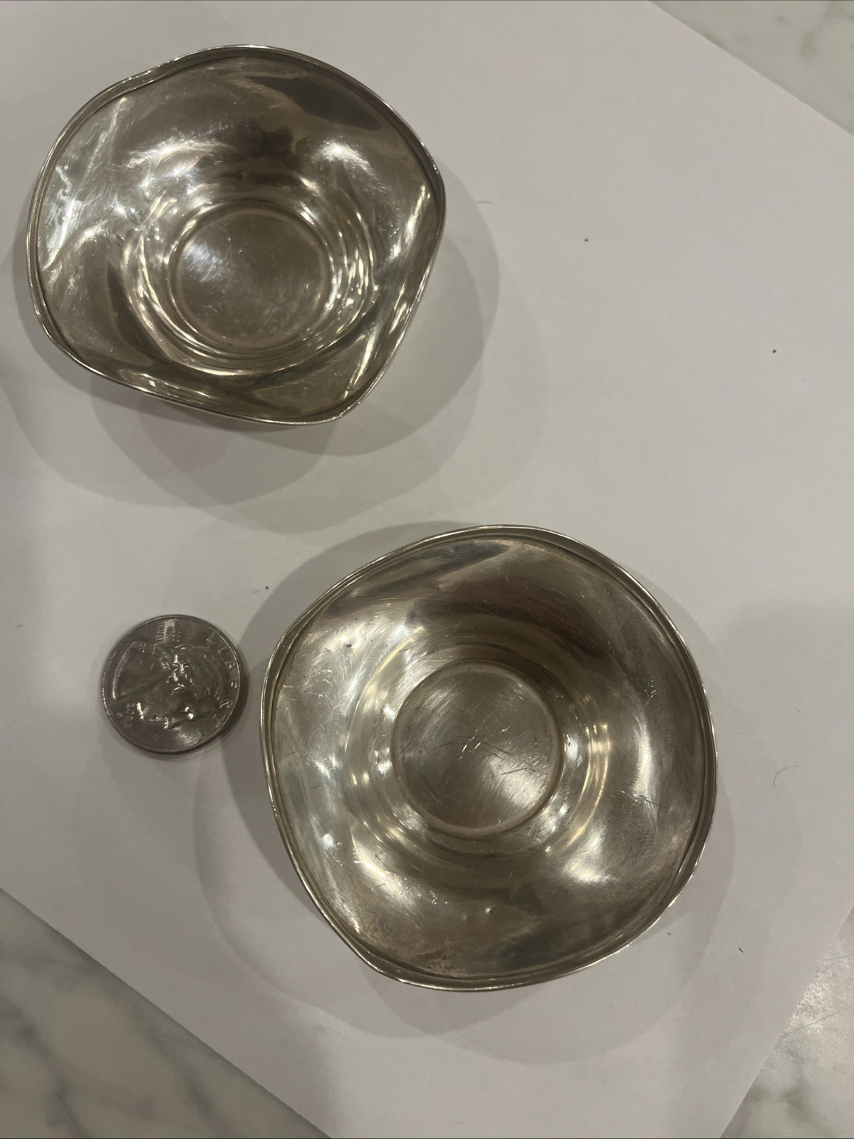 Pair Vintage STERLING SILVER SALT CELLARS Bowl Dishes 30 Grams 2.75”