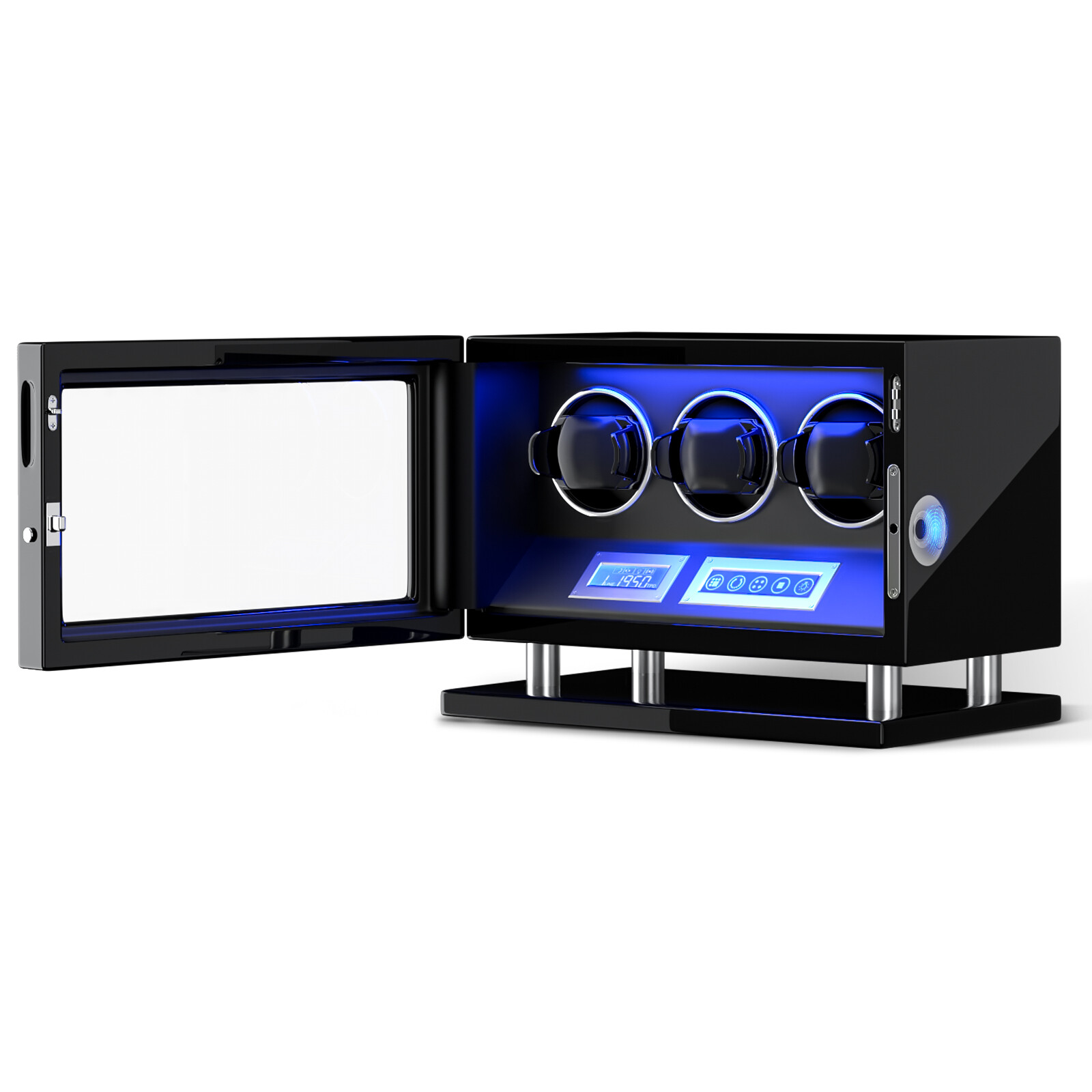 New Automatic 3 Watch Winder Fingerprint Unlock Display Watch Box LED LCD Touch