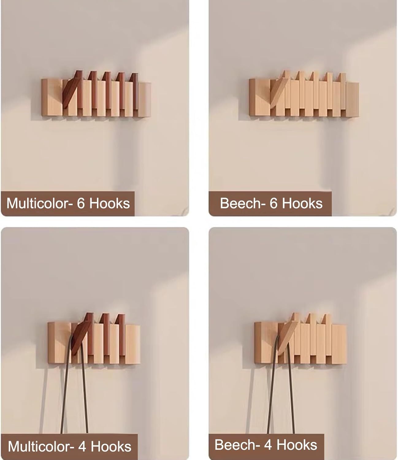 Natural Wood Coat Rack, Wood Wall Mounted, Accordion Wall Hanger, Piano Shape