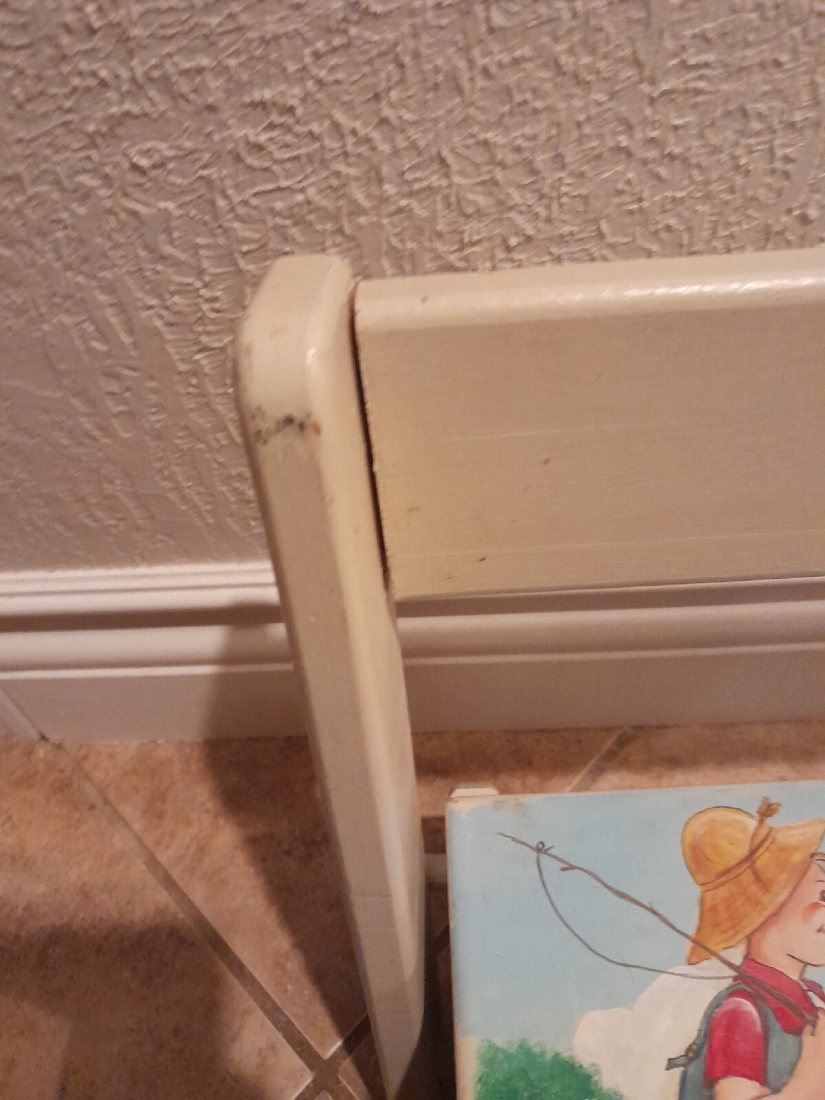 Vintage Hand Painted Childrens Chair Signed By Artist 14"x14" Puppy Boy Fishing