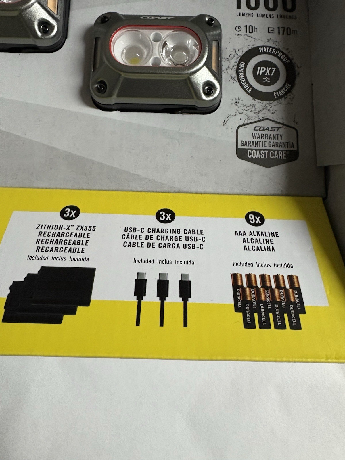 COAST 1000-Lumen HEADLAMP 3 Pack RECHARGEABLE DUAL POWER