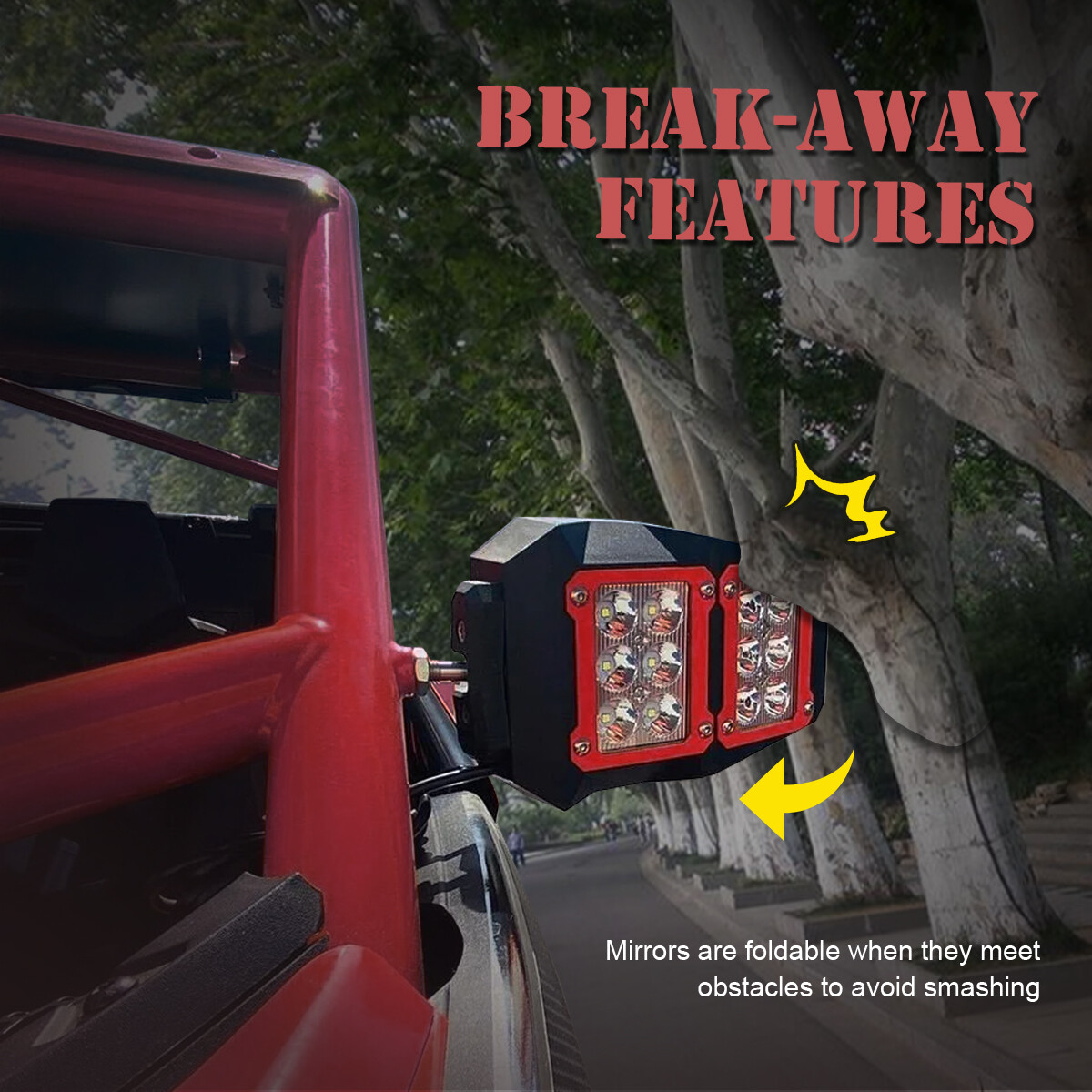 UTV Side View Mirrors w/ LED Spot Light For 1.75"-2" Can am maverick x3 RZR 1000