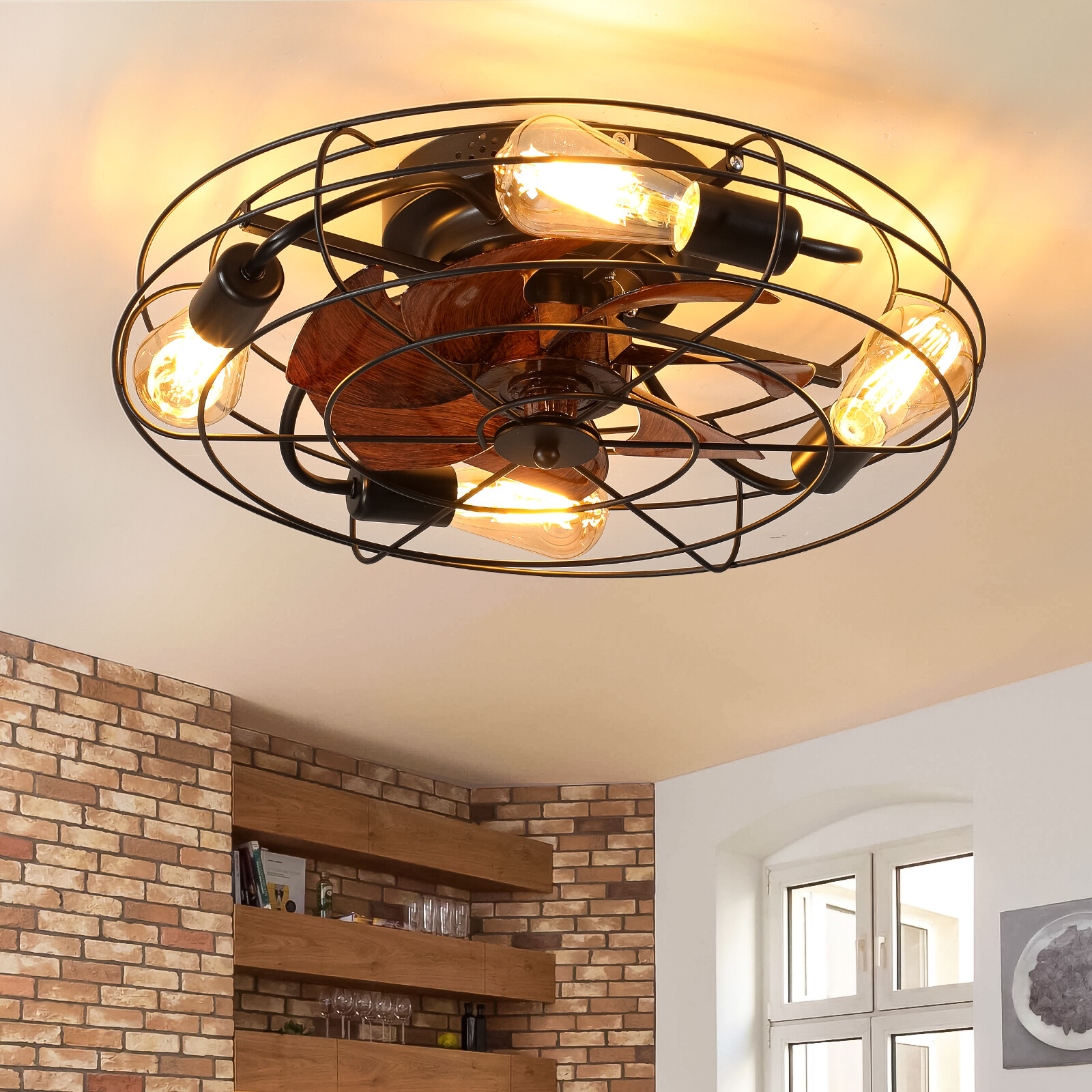 20-inch Farmhouse Ceiling Fan Light Flush Mount with Remote