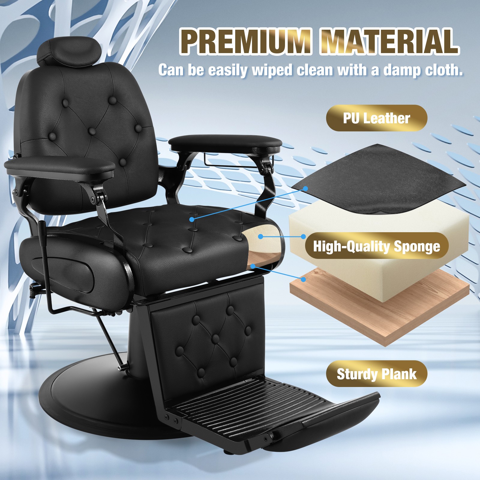 Black Recline All Purpose Barber Chair Heavy Duty Hydraulic Salon Beauty