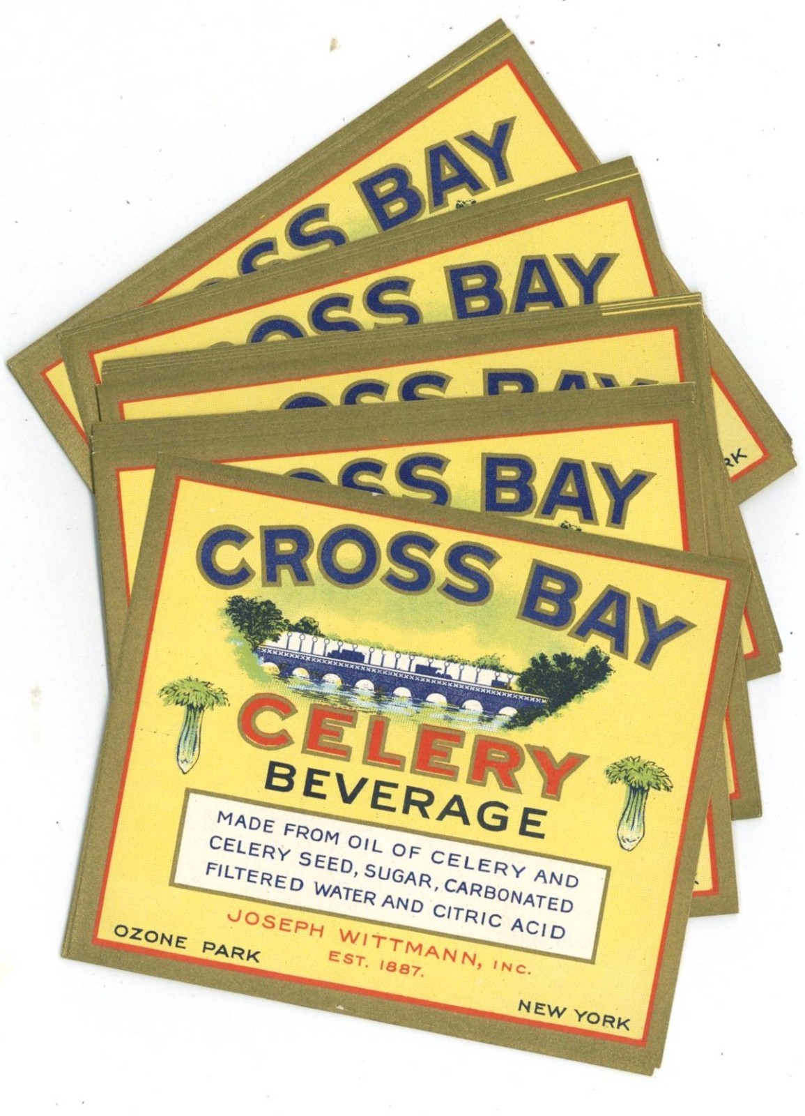 25 Cross Bay Brand Celery Beverage Bottle Labels Ozone, New York Wholesale 442