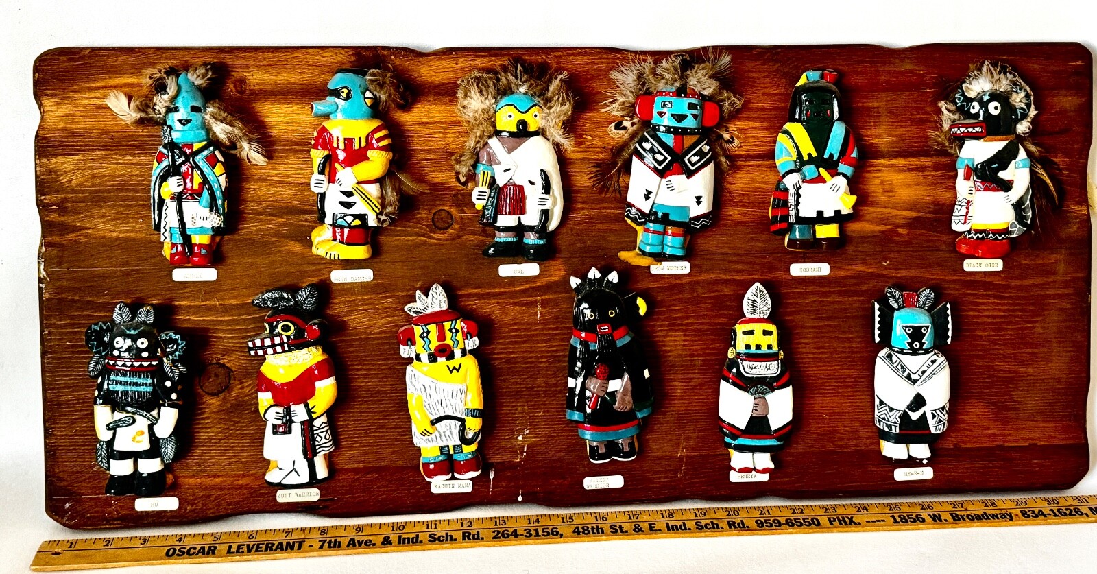 Hopi Wall Art 12 Hand Made Kachina-6"- on Wood Plaque 32" x 14" Native American