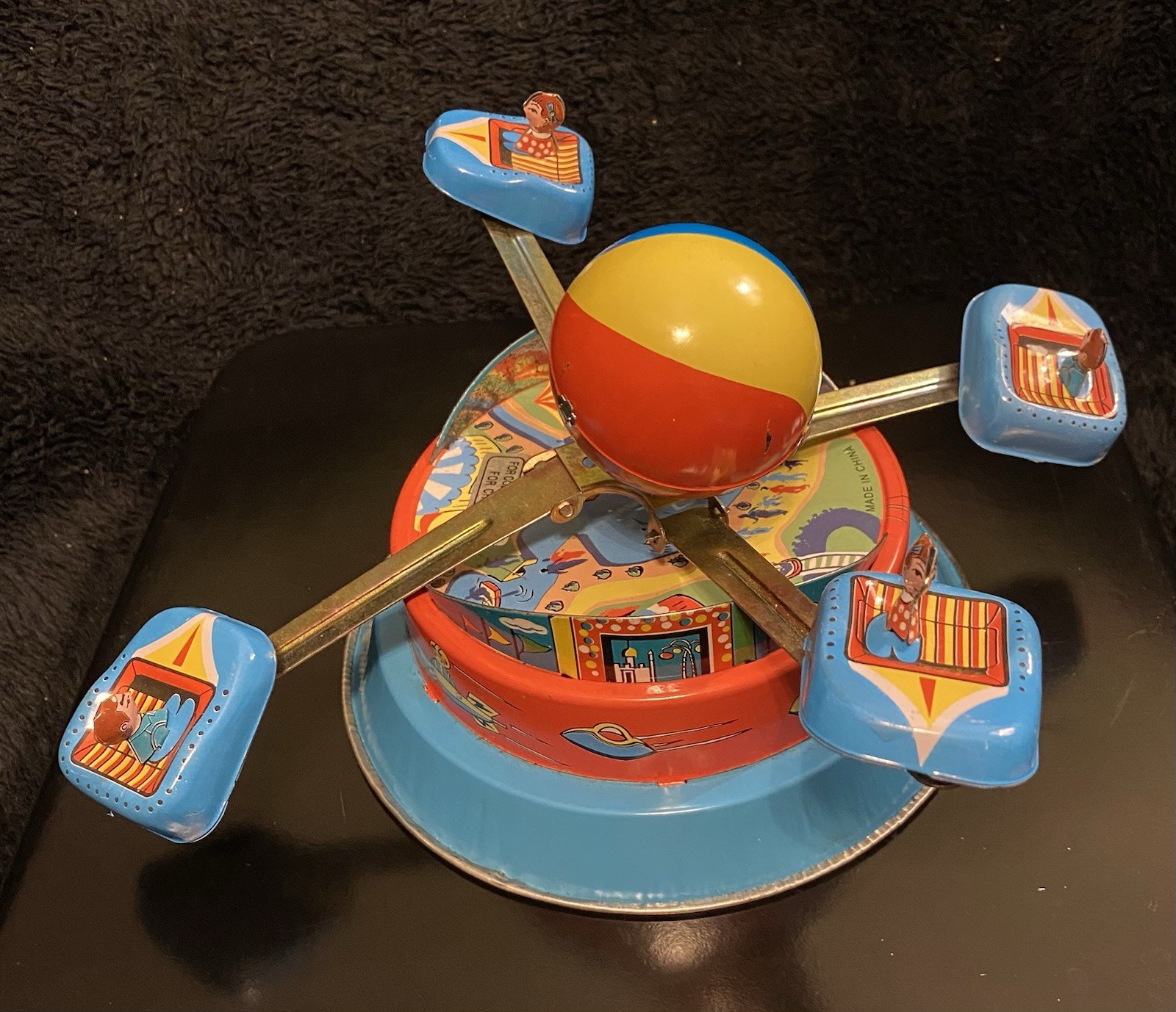 Vintage M.G.R.S. Merry Go Round Series Tin Litho Amusement Park Wind-up Spin Toy