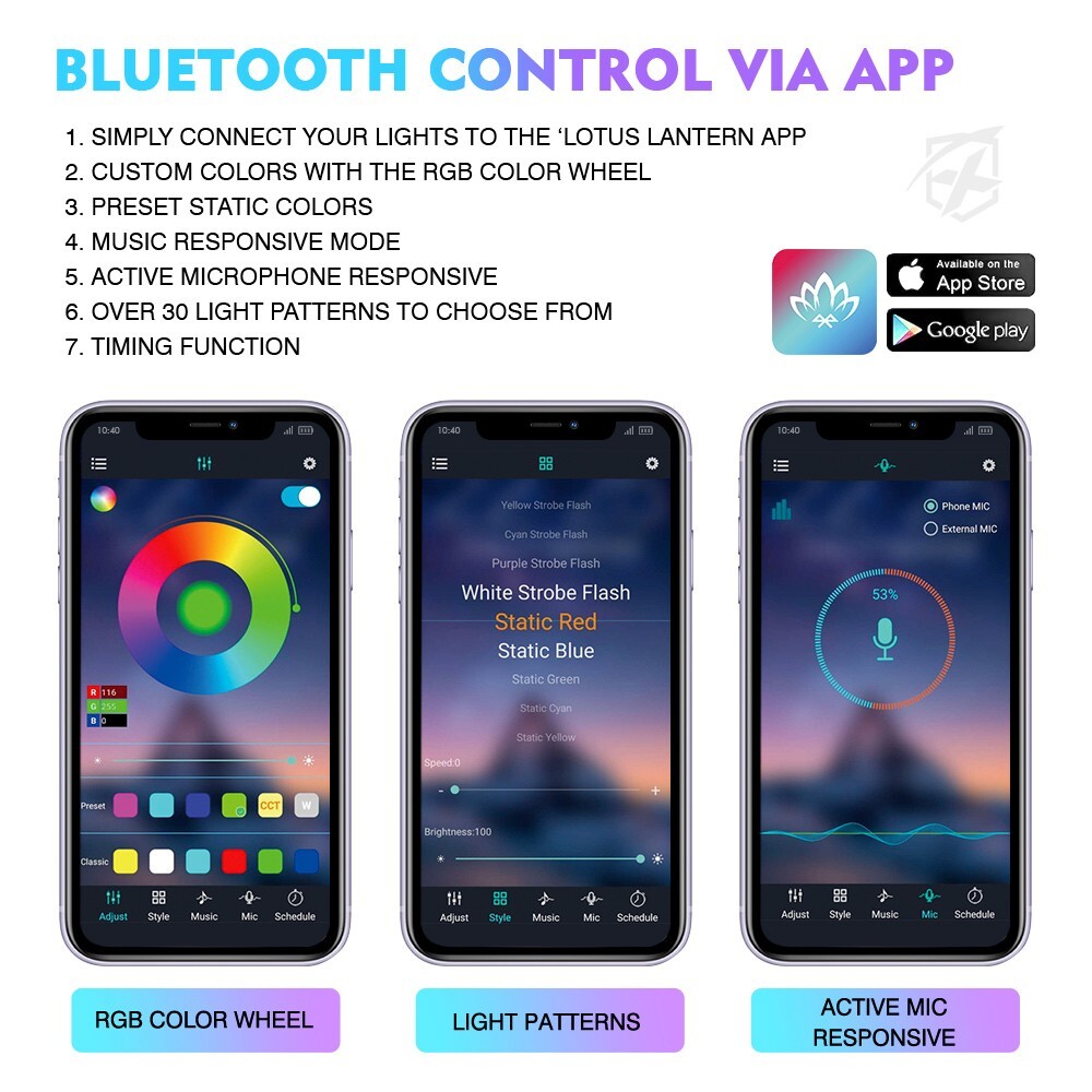 Double Row LED RGB Lights Strip Neon Underglow LED Kit Remote & Bluetooth APP