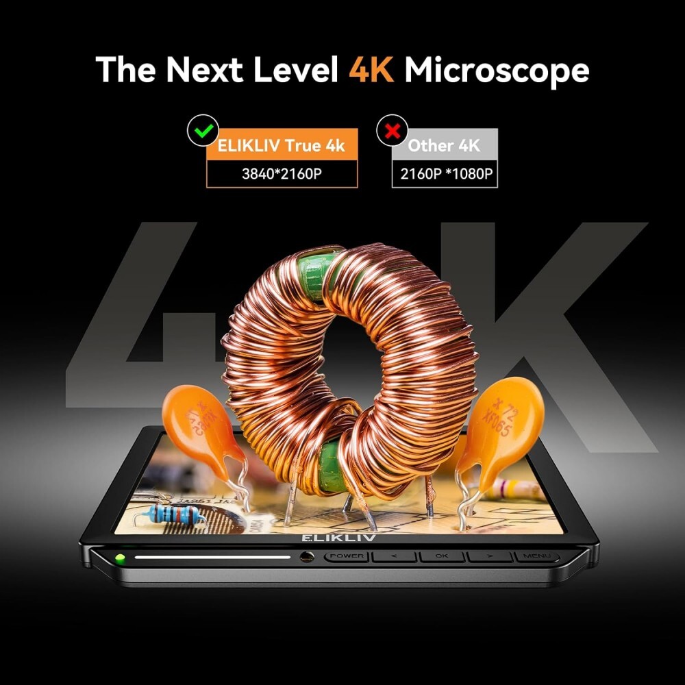 Elikliv 4K LCD Digital Microscope Coin Microscope 2000X 52MP HDMI & USB Welding