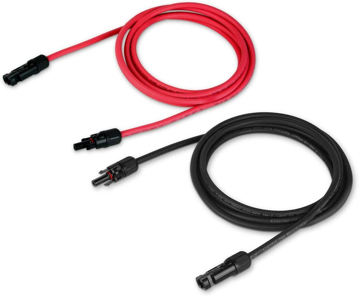 TEMCo 8 AWG Solar Panel Extension Cable - 25 Feet Black + 25 Feet Red