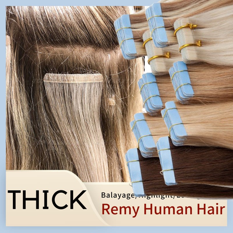 THICK Tape In 100% Remy Human Hair Extensions Skin Weft FULL HEAD 60PCS Straight