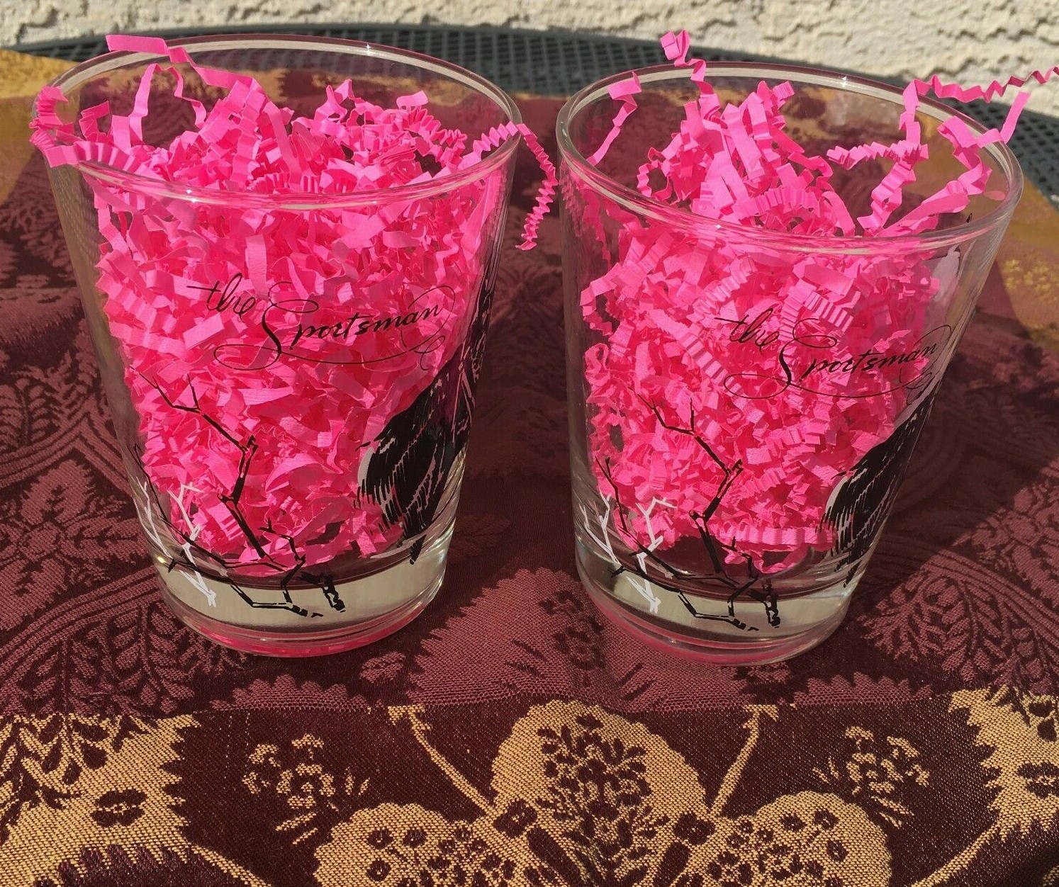 VTG Mid Century MCM Equestrian Highball Drinking Glasses Horse Race Western Pair