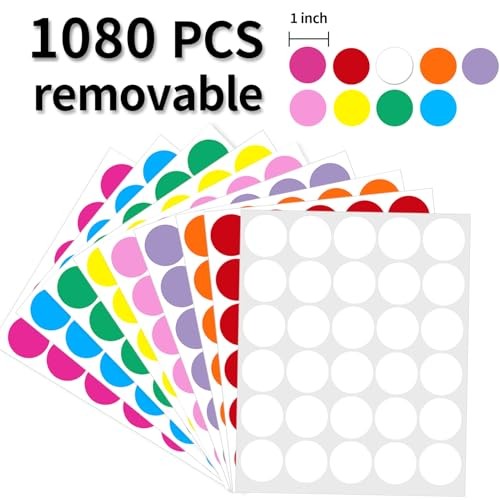 1 Inch Removable Color Code Dot Sticker Round Labels,Garage 1 inch Multicolored