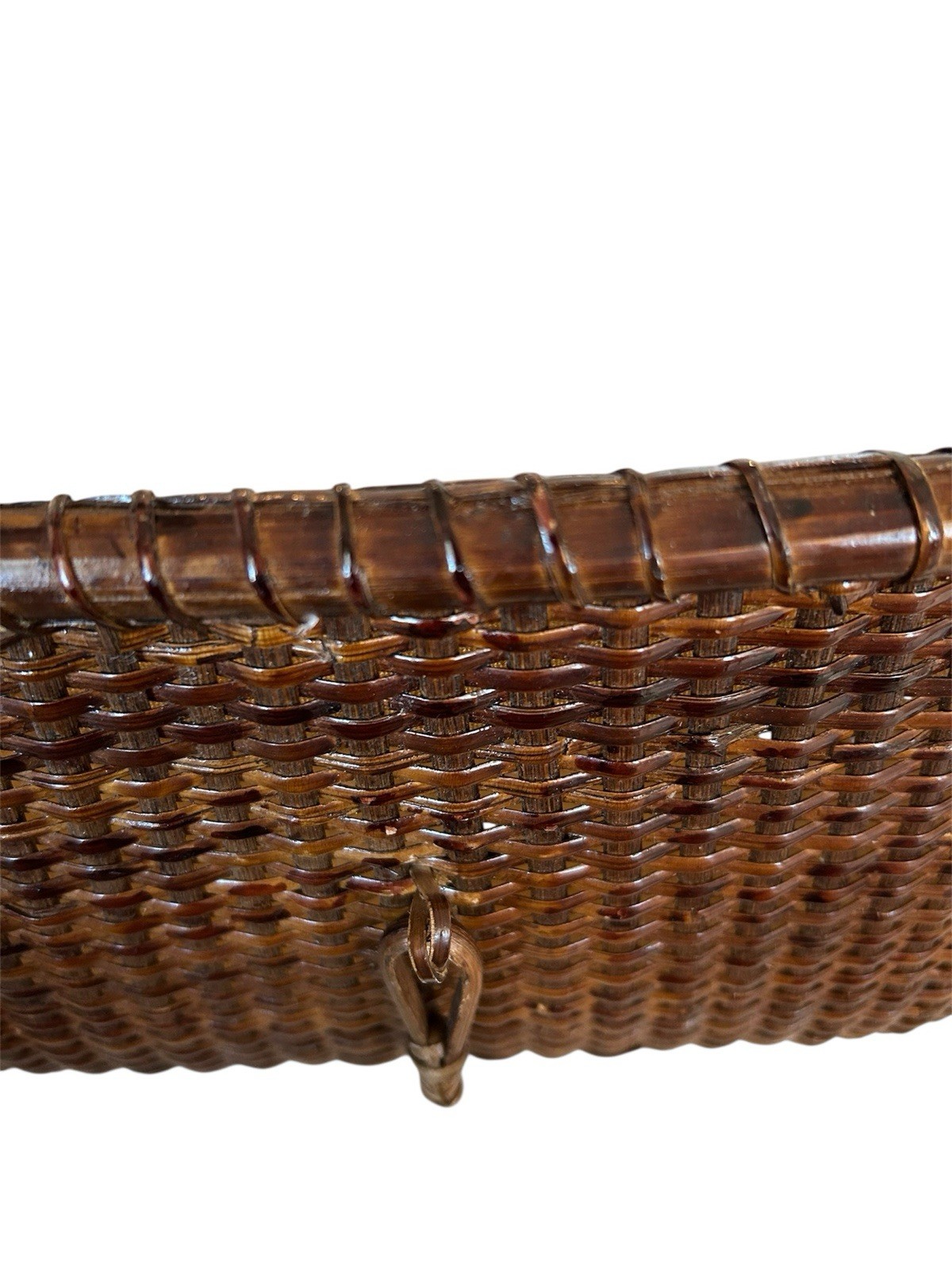 Antique Nantucket Lightship Basket - Swing Handle - Wood Bottom - Handwoven Cane