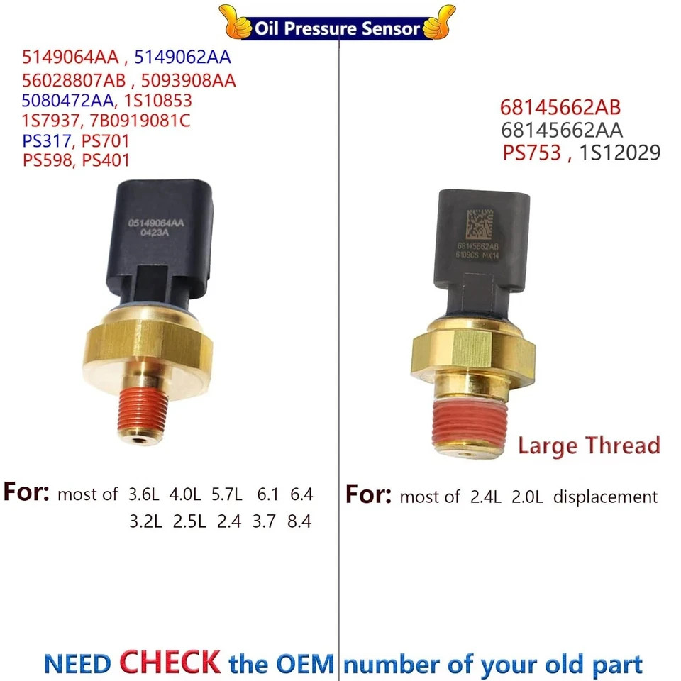 68145662AA Oil Pressure Sensor for Dodge, Jeep, Chrysler, Ram,Cherokee, Oil Send