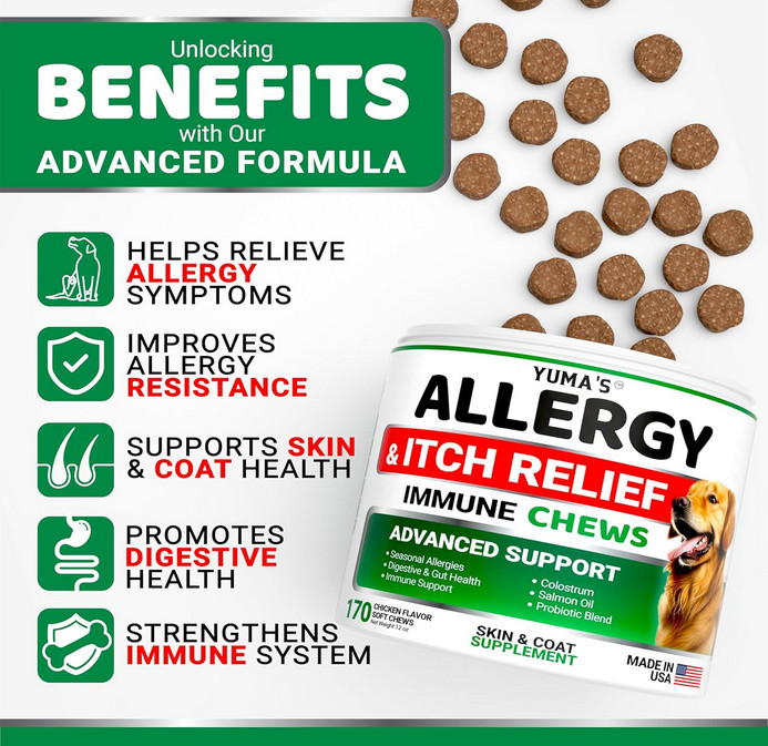 YUMA'S Dog Allergy Relief Chews Dog Itching Skin Relief Treatment Pills 170