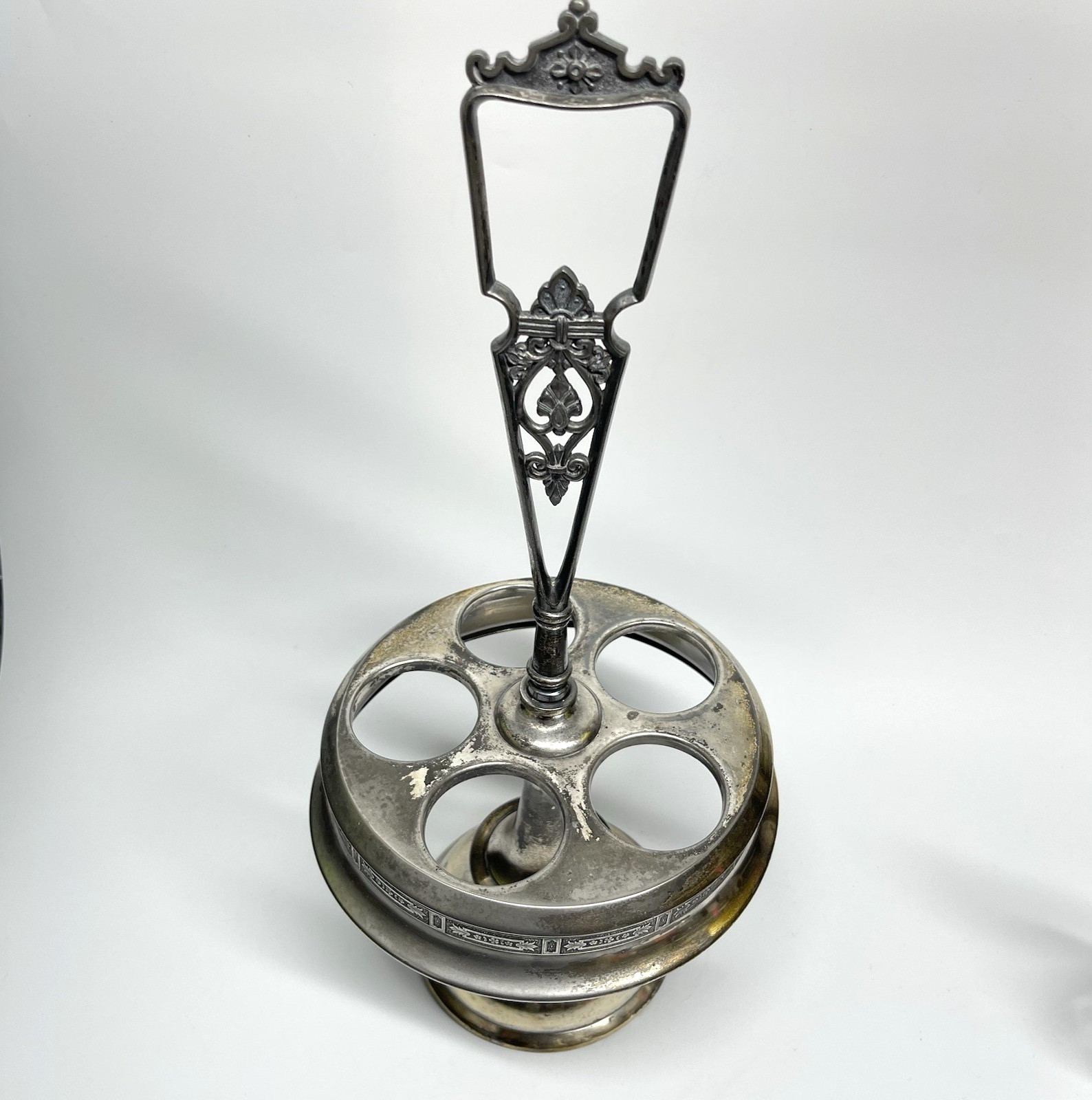 Antique 1800s Hall Elton Cruet Set Condiment Caddy Victorian Era Etched Glass