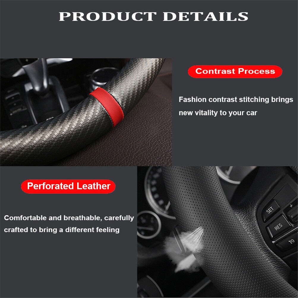 15" Car Steering Wheel Cover Carbon Leather For Honda Civic / Accord / CR-V CRV