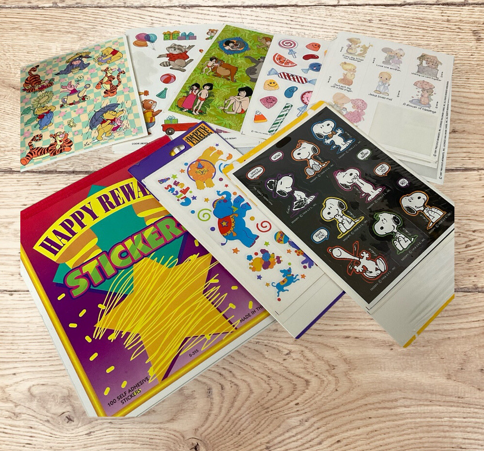 Lots Of Mixed Stickers New Old Stock And Partials Pooh Snoopy George Jungle
