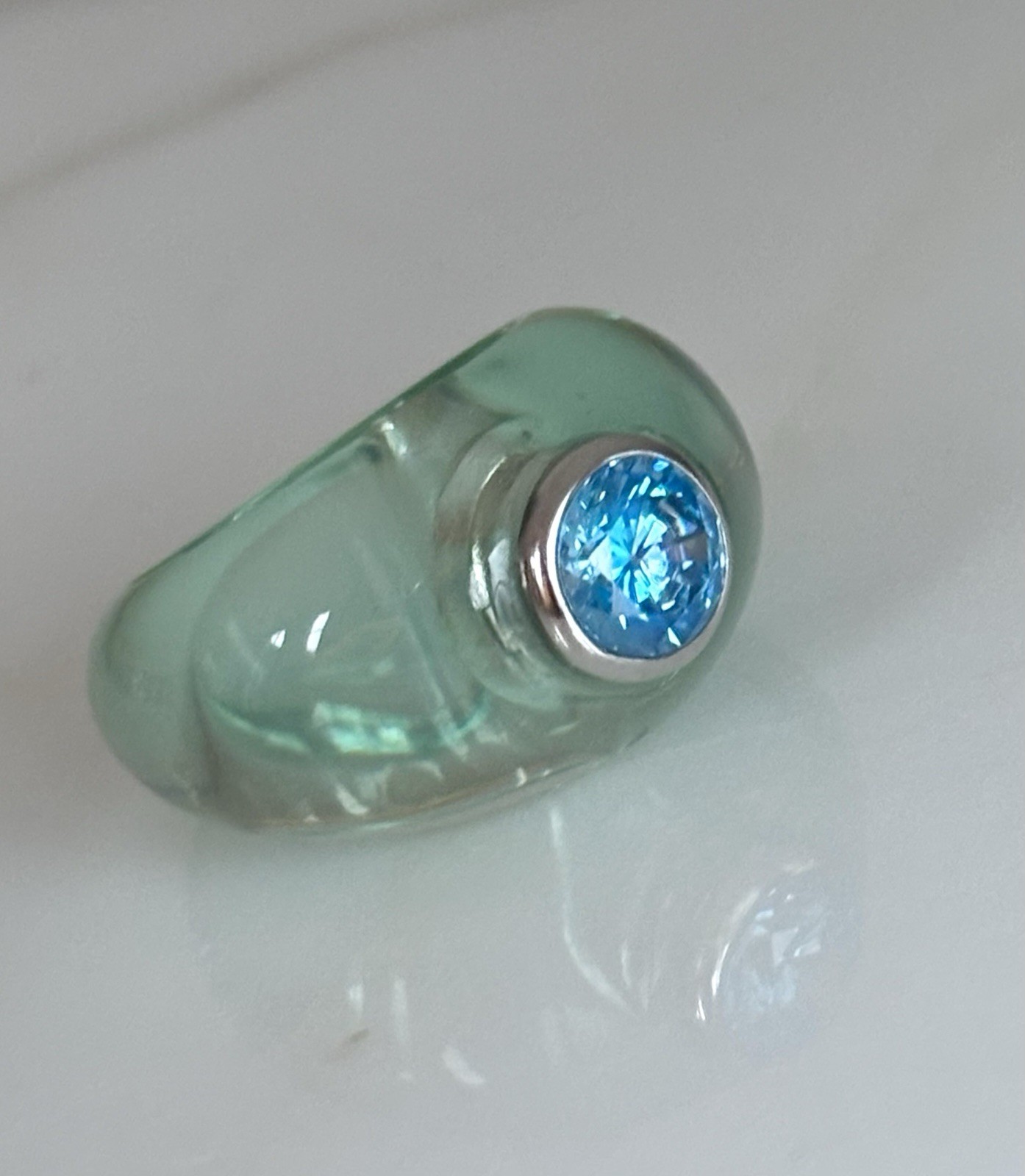 ANGELIQUE DE PARIS BON BON BLUE RING STERLING SILVER .925 BABY BLUE RESIN NEW 6