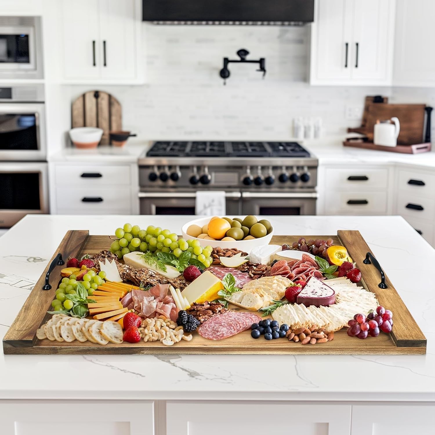 Noodle Board Pine Wood Stove Cover w/ Handles for Gas Electric Stove Top 30"x22"