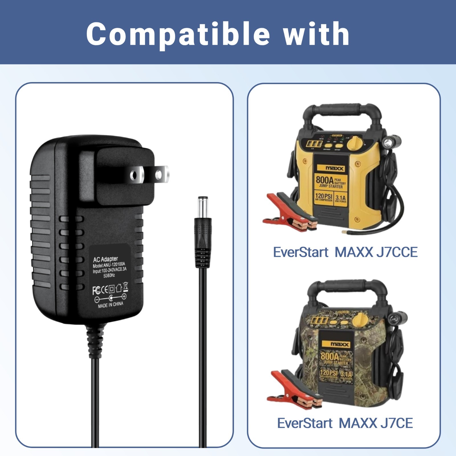 12V Charger Compatible With EverStart Maxx J7CCE/J7CE 800A Jump Starter