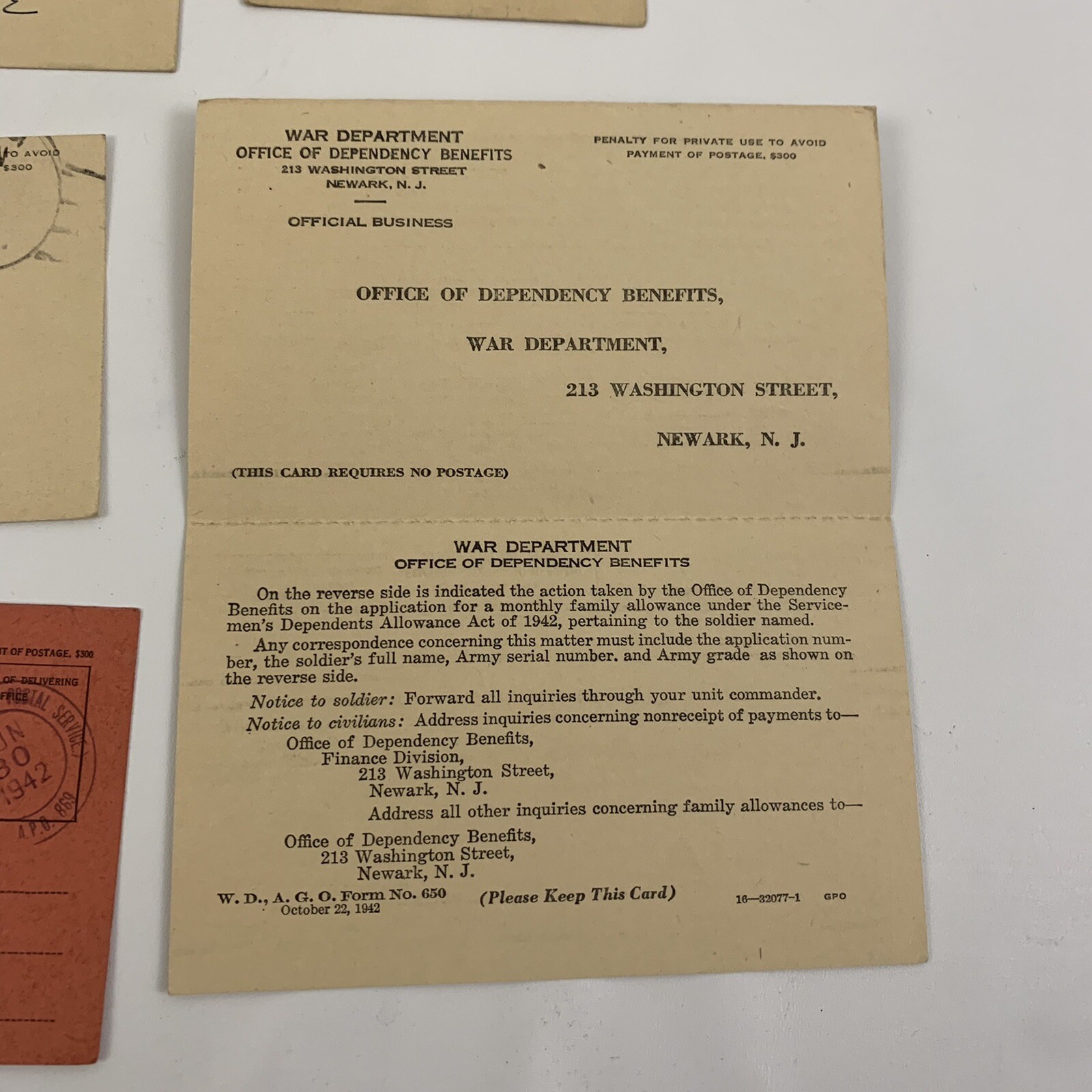 Vintage 1930’s 1940’s World War Department Postal Cards #6901