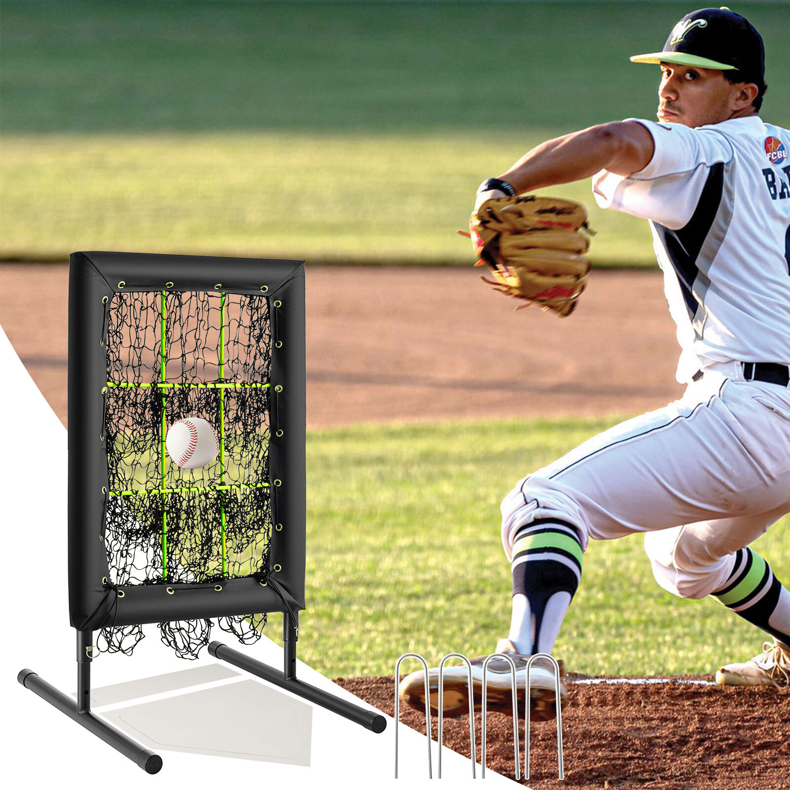 Baseball & Softball Pitchers Target | 9 Pocket Pitching Net 3 Adjustable Setting