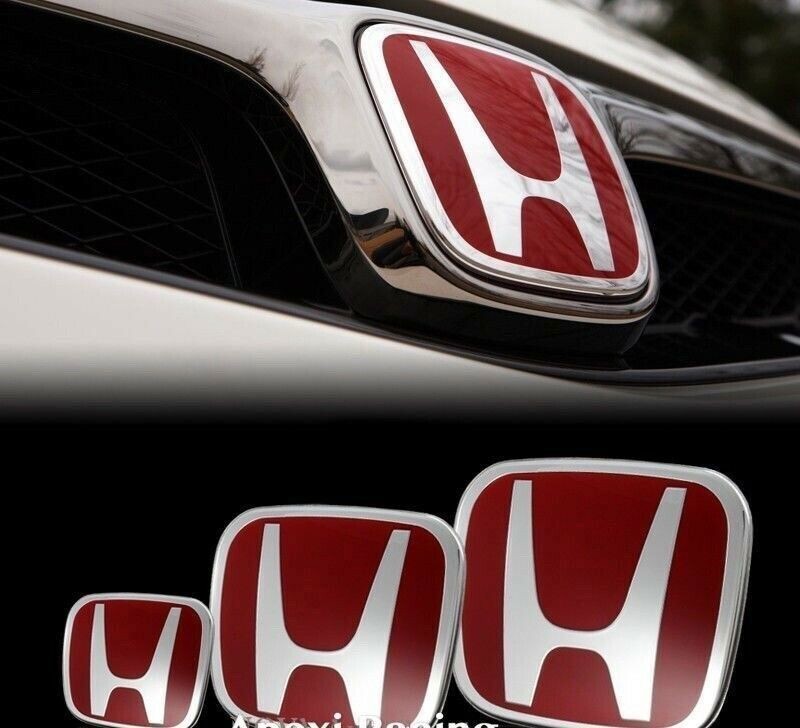 Fit For 11th Honda Civic 2022-2025 3pcs Red Steering Front Rear Badge Emblem USA