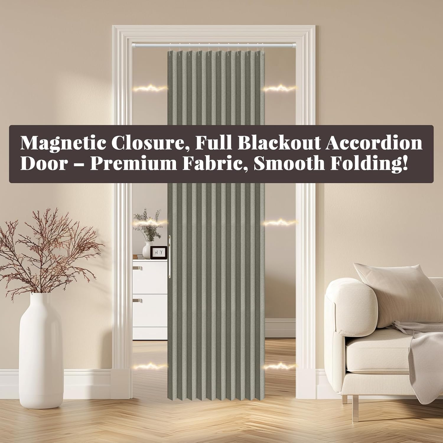 100% Blackout Accordion Door Magnetic Door Curtain Folding Closet Doors C