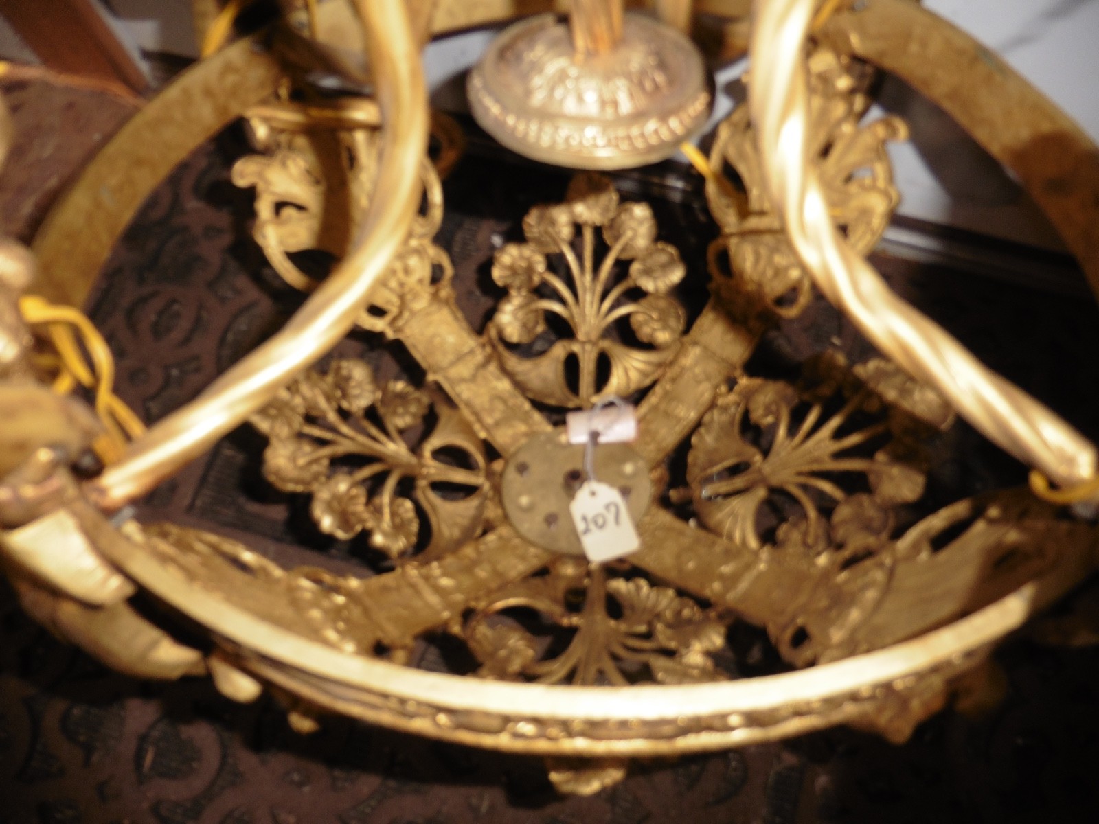 Antique Gilt Bronze Chandelier Base Ornate Acanthus Leaf Motif Louis XV Rococo