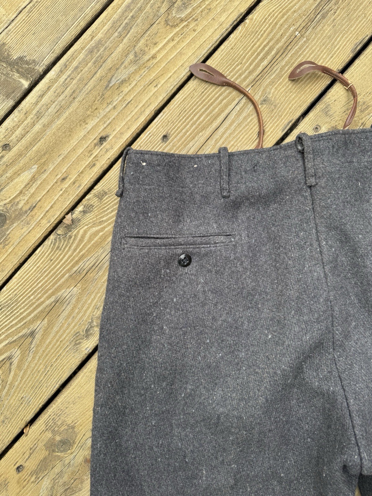 True Vintage 40s 50s Wool Trousers 36x28 Charcoal High Waist Suspender