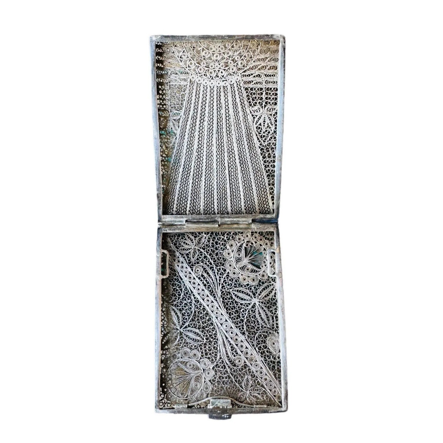 Antique Cigarette Case 3 Inch Filigree Floral Art Deco Sterling Silver 76.3g