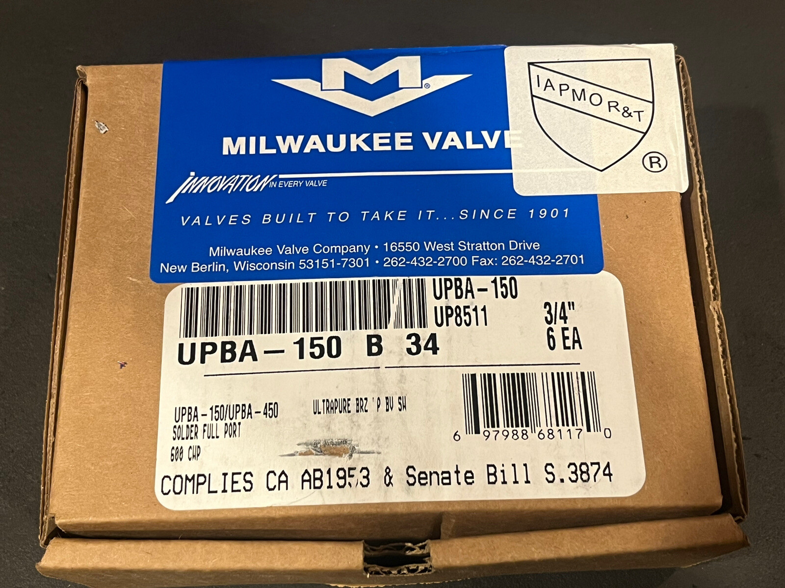 Box 6) 3/4" CxC Full-Port Lead-Free Bronze Ball Valve 600WOG 150WSP, MADE IN USA