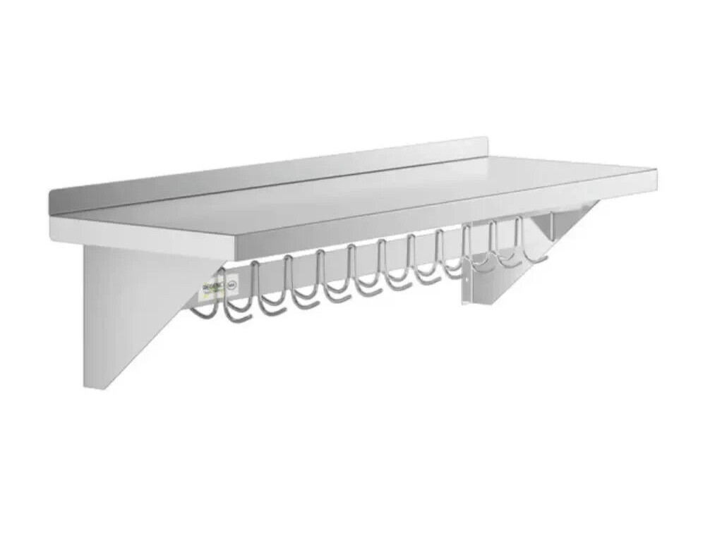 15" x 48" Stainless Steel Wall Pot Pan Rack Shelf Commercial Restaurant Kitchen