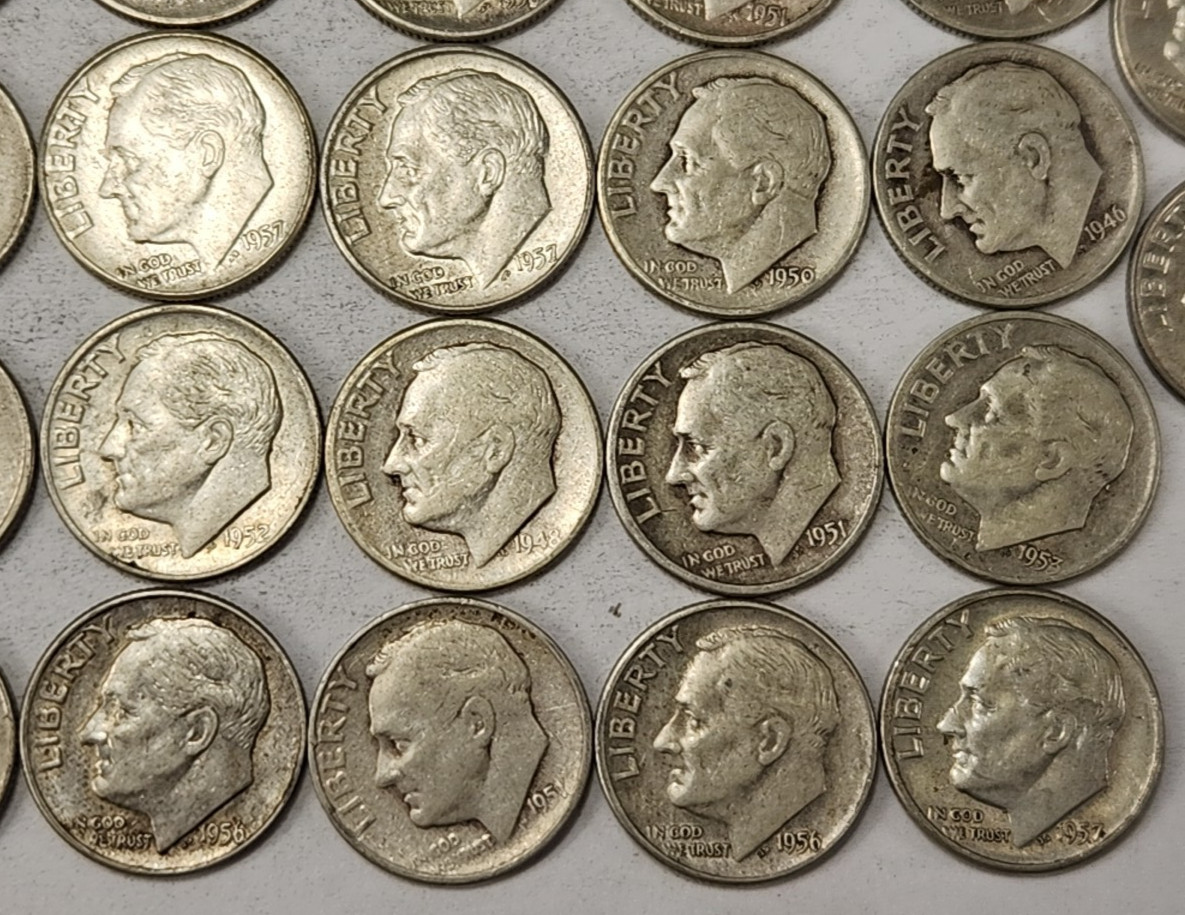 Roll of 50 Silver Roosevelt Dimes $5 Face Value 90% Silver Coins Mixed Dates LR6