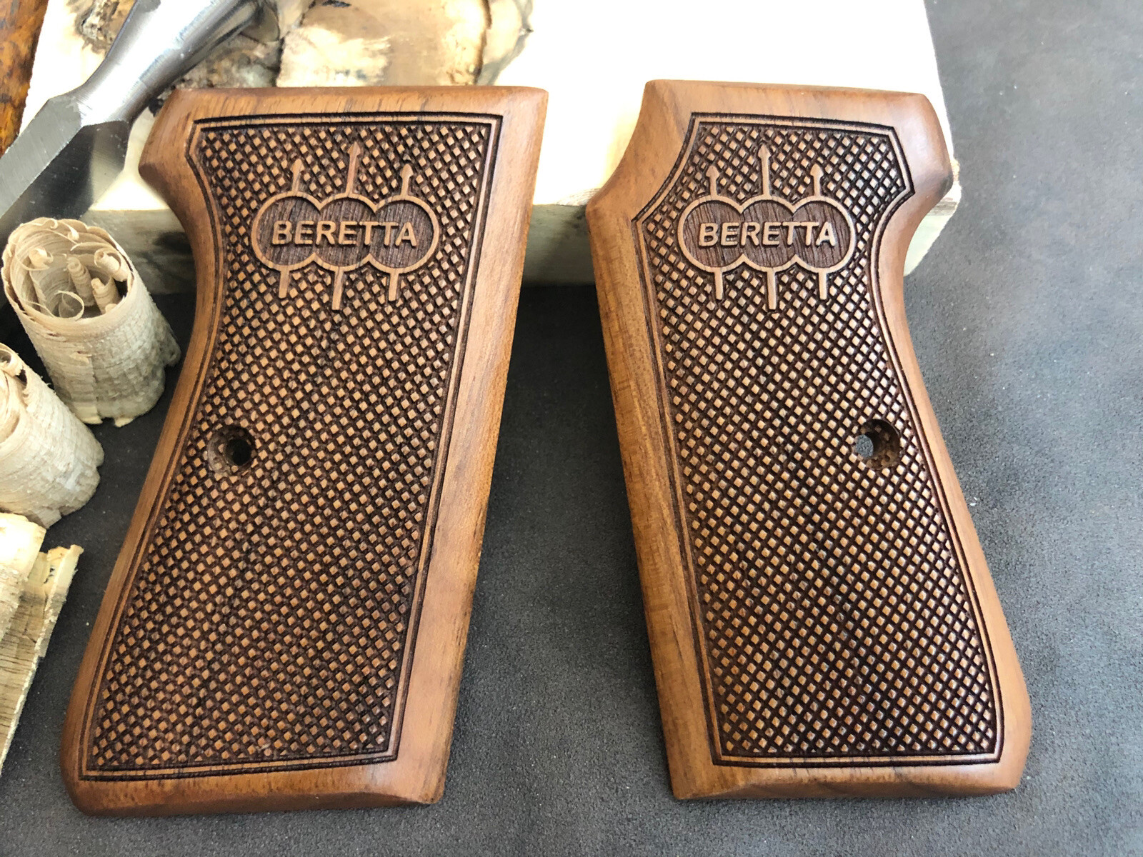 Beretta 1934/1935 7.65mm 32 ACP Turkish Walnut Wood Grips. Handmade. Checkered A